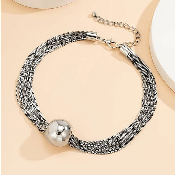 Sterling Silver Multilayered Chain Ball Choker - Picture 5 of 6